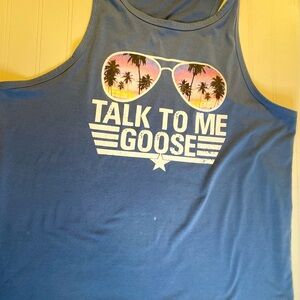 Talk To Me Goose Sunglass Graphic Blue Tank Top